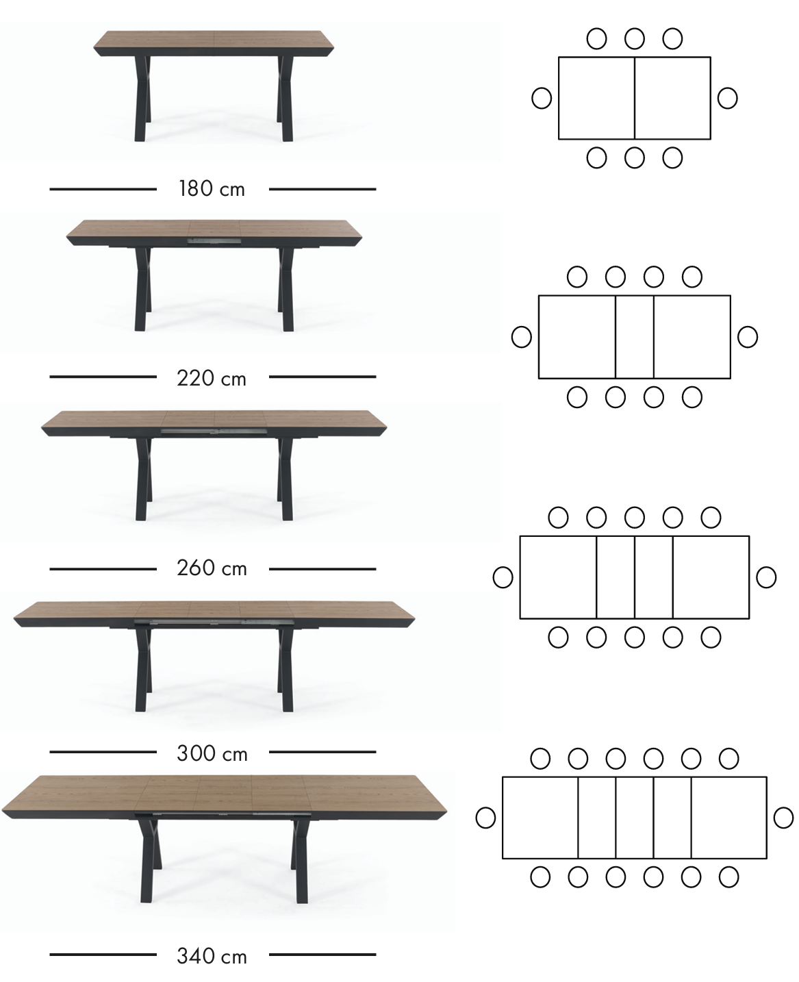 Table à manger extensible Dorte 180–340 cm