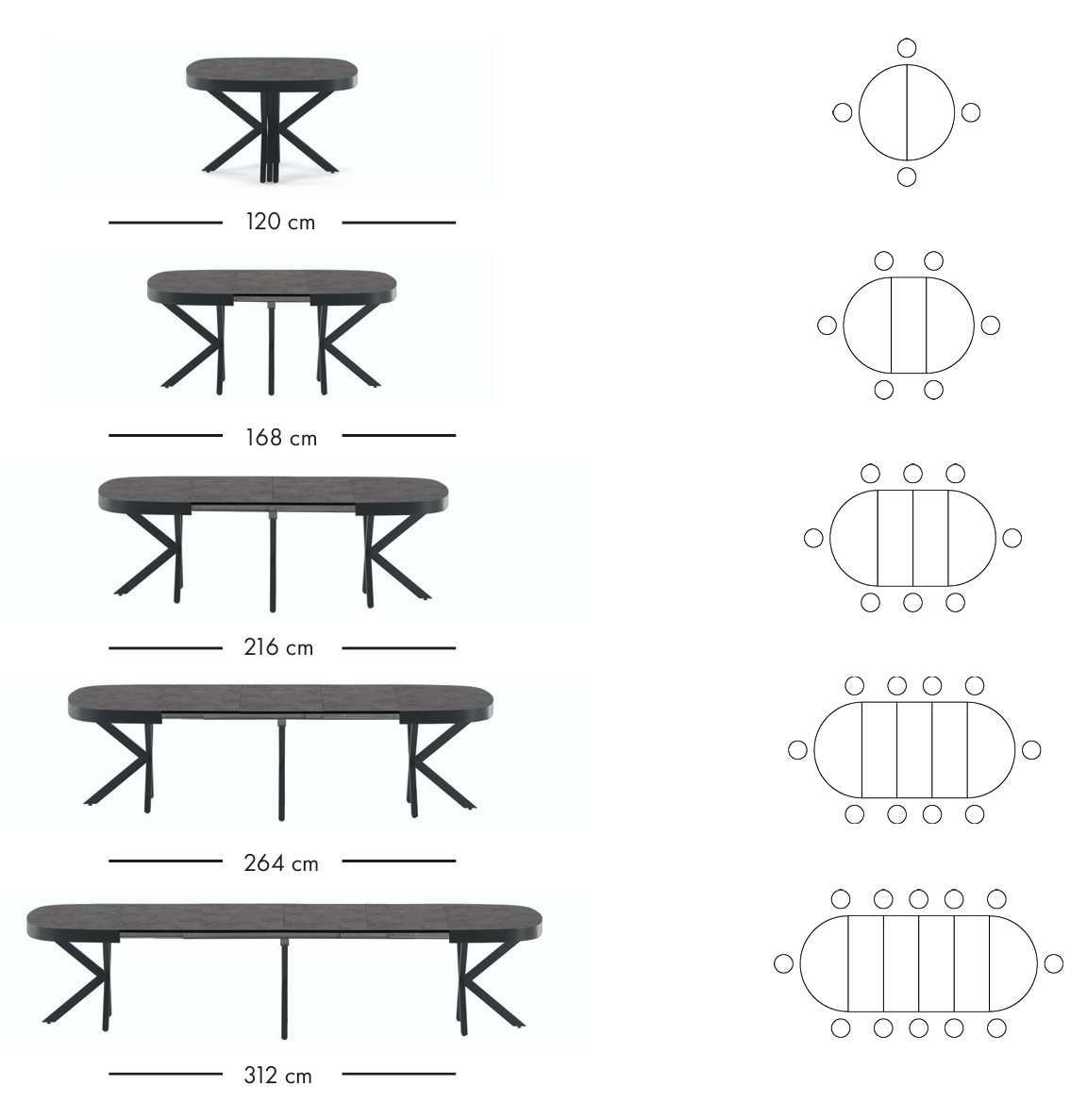 Table à manger extensible Golf 120–312 cm