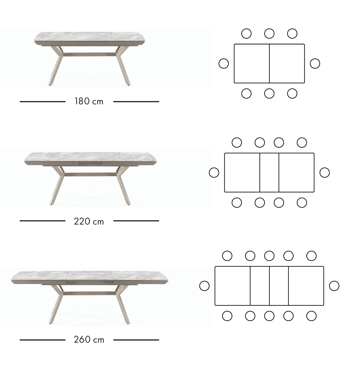Table à manger extensible Titanyum 180–260 cm