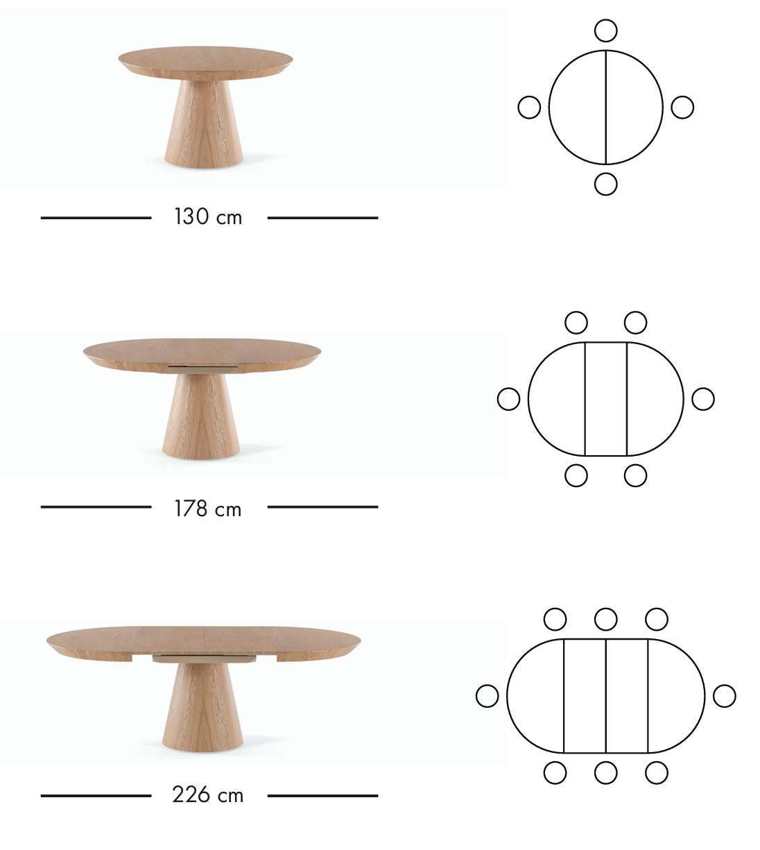 Table à manger extensible Monaco 130–226 cm